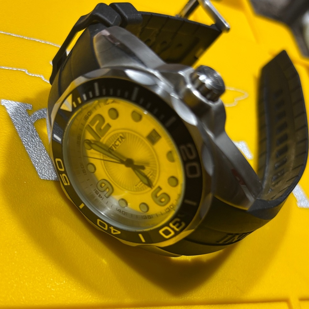 Invicta Men's Watch with Yellow Dial and Black Strap